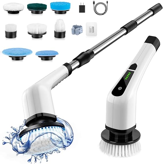 Electric Spin Scrubber, Electric Cleaning Brush with 8 Replacement Brush Heads,