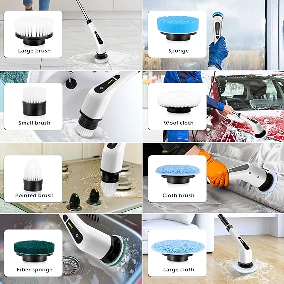 Electric Spin Scrubber, Electric Cleaning Brush with 8 Replacement Brush Heads,