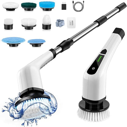 Electric Spin Scrubber, Electric Cleaning Brush with 8 Replacement Brush Heads,